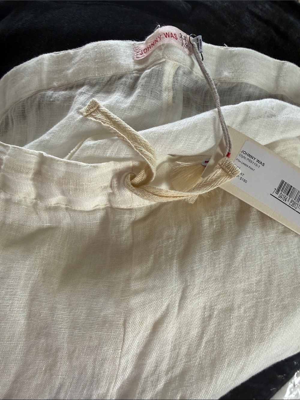Johnny Was 100 linen Cream colored Linen Drawstring Pants